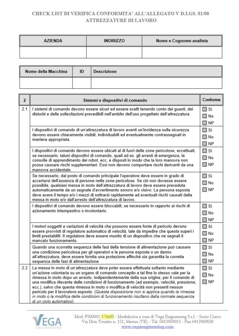 Fac Simile Check List Di Verifica Conformità All’Allegato V Del D. Lgs ...